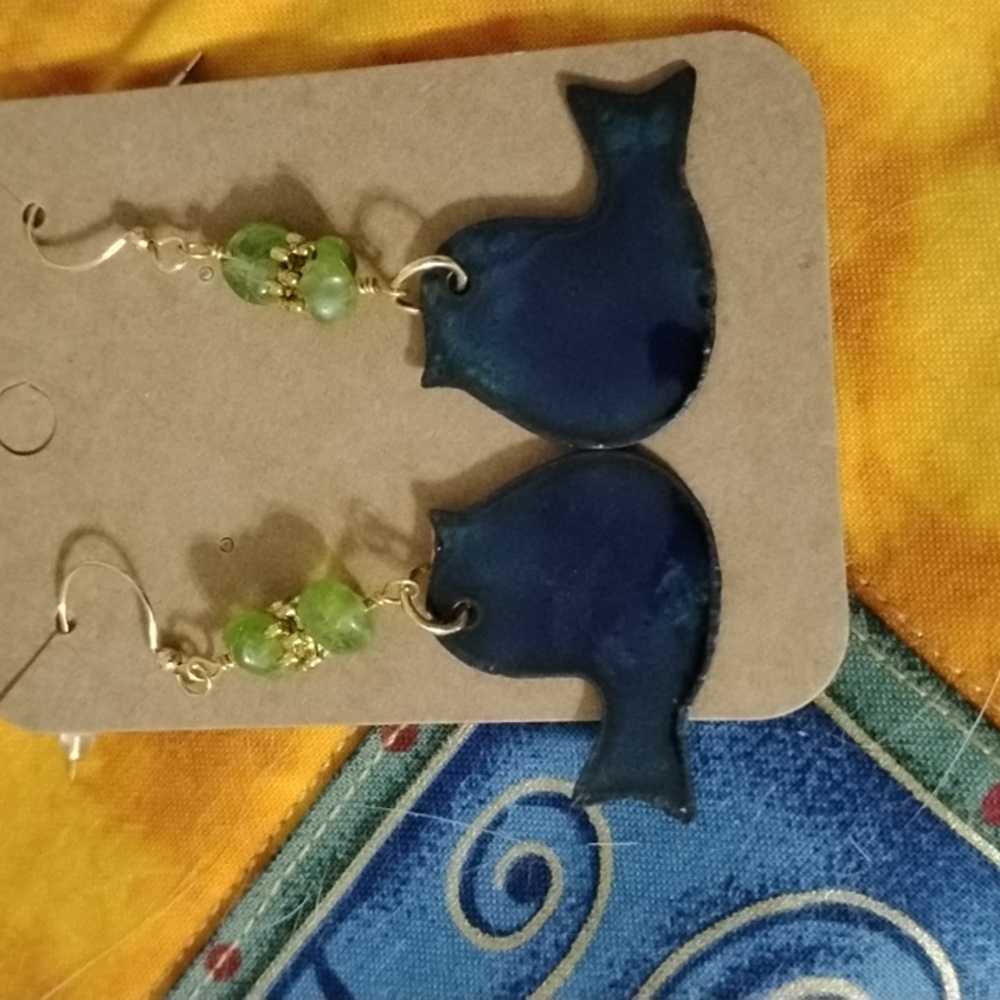 Hand Crafted Colorful Peridot Bird Earrings - Picture 4 of 7
